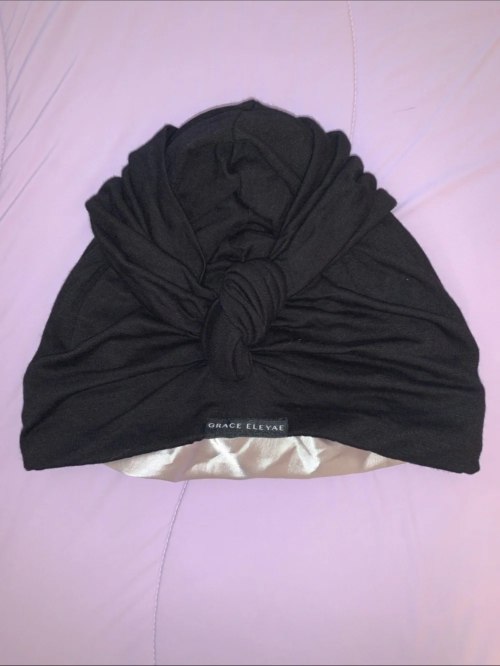 Grace Eleyae Black Knot Turban with Satin Lining